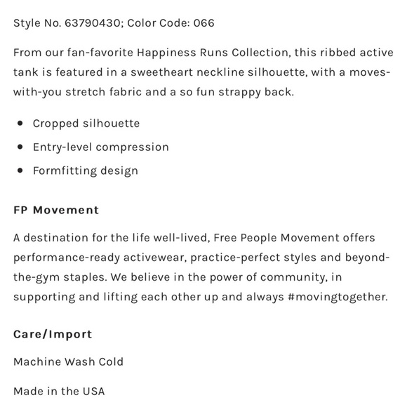 Free People Movement Happiness Runs Sweetheart Crop Tank Size XS/S - Picture 7 of 8